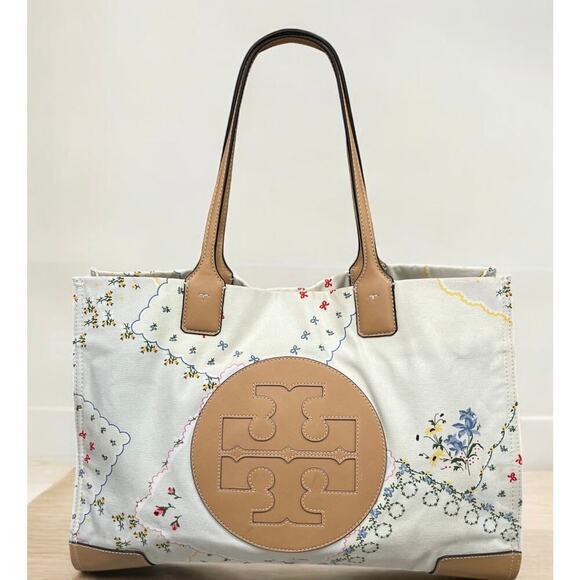 Tory Burch Ella Large Floral Canvas Tote Bag - Picture 1 of 15